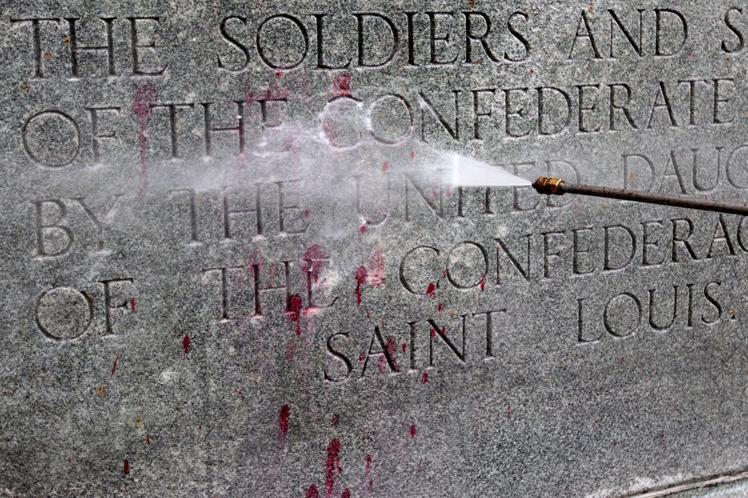 Confederate memorial in Forest Park marked with paint